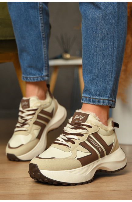 Кроссовки женские бежевого цвета на меху 207649L