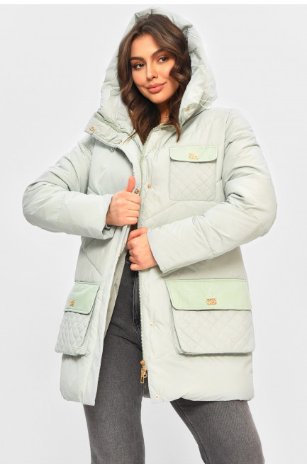 Куртка женская однотонная зимняя мятного цвета 207699L