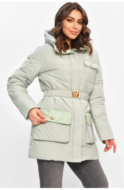 Куртка женская однотонная зимняя мятного цвета 207699L