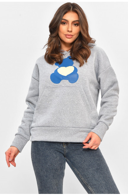 Худи женское на флисе серого цвета с принтом 207741L