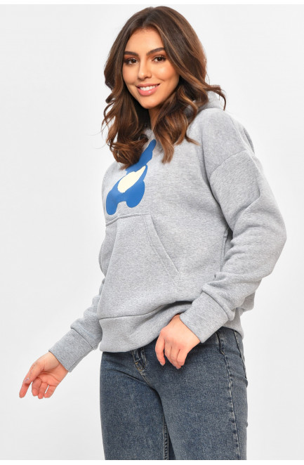 Худи женское на флисе серого цвета с принтом 207741L