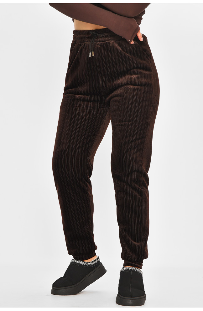 Штаны женские на искусственном меху коричневого цвета 207767L