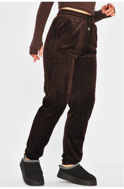 Штаны женские на искусственном меху коричневого цвета 207767L