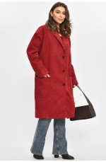Пальто женское демисезонное батальное бордового цвета 207796L Пальто женское демисезонное батальное бордового цвета 207796L