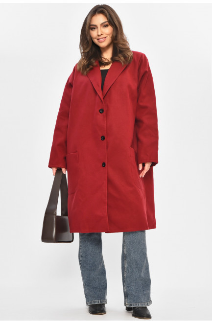 Пальто женское демисезонное батальное бордового цвета 207796L Пальто женское демисезонное батальное бордового цвета 207796L