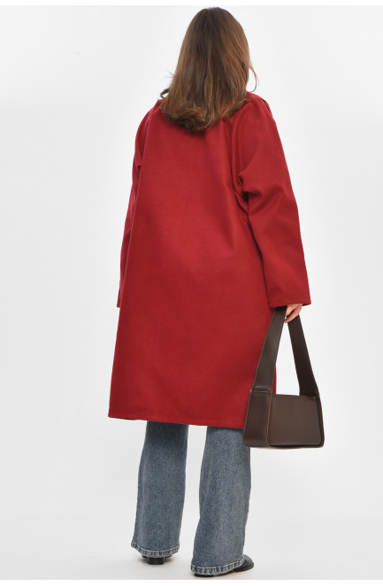 Пальто женское демисезонное батальное бордового цвета 207796L Пальто женское демисезонное батальное бордового цвета 207796L