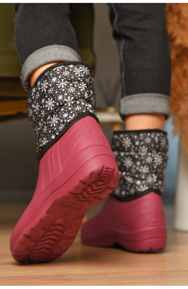 Дутики женские на меху бордового цвета 207837L