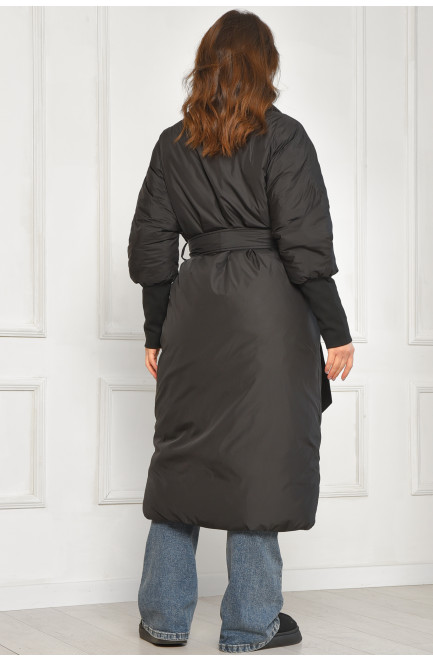 Куртка женская удлиненная зимняя черного цвета 207886L