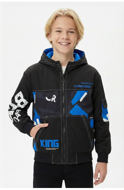 Куртка детская для мальчика двухсторонняя чорно-синего цвета 207927L