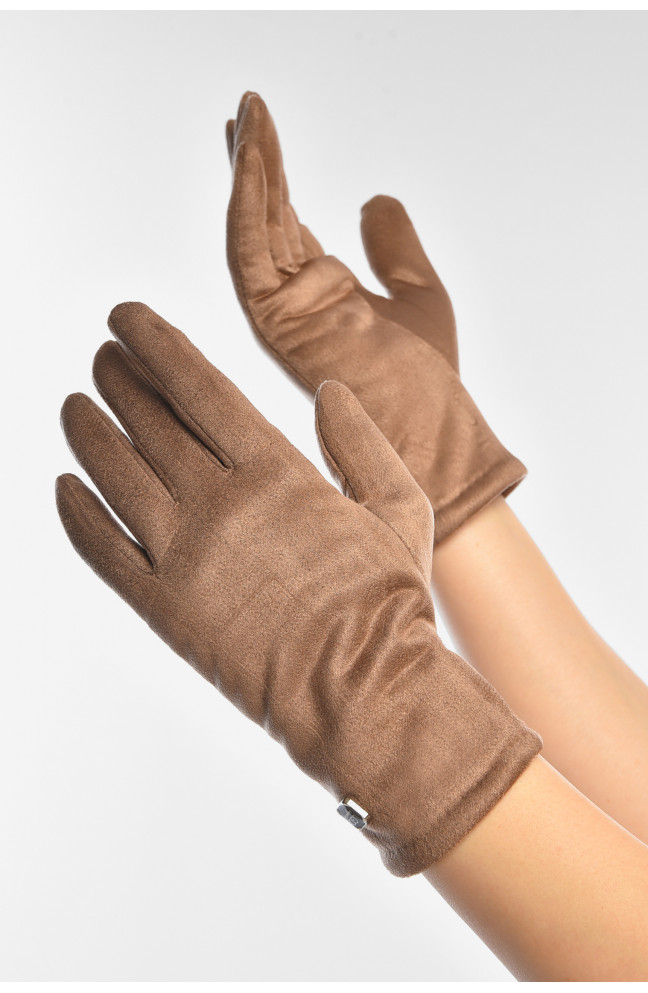 Перчатки женские замшевые на искусственном меху сенсорные бежевого цвета 207994L