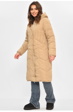Куртка женская удлиненная зимняя бежевого цвета 208037L