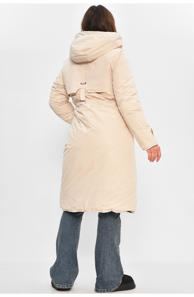 Куртка женская удлиненная зимняя бежевого цвета 208037L