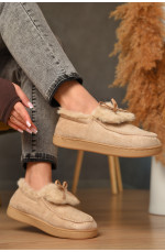 Домашние тапочки женские на меху светло-бежевого цвета 208066L