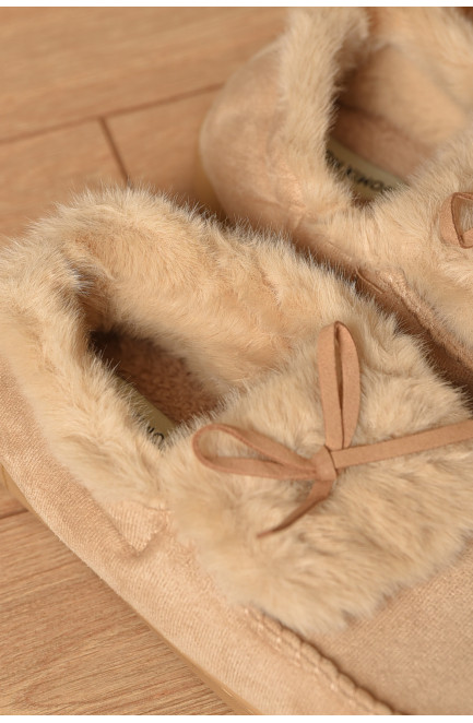 Домашние тапочки женские на меху светло-бежевого цвета 208066L