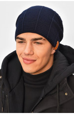 Шапка мужская на флисе темно-синего цвета 208100L