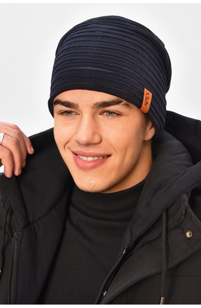 Шапка мужская на флисе темно-синего цвета 208107L