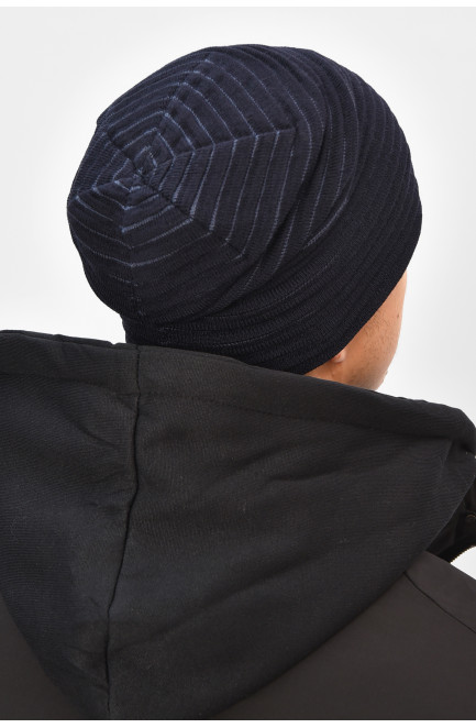 Шапка мужская на флисе темно-синего цвета 208107L