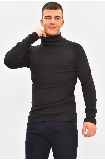 Гольф мужской однотонный на флисе черного цвета 208135L