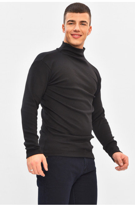 Гольф мужской однотонный на флисе черного цвета 208135L
