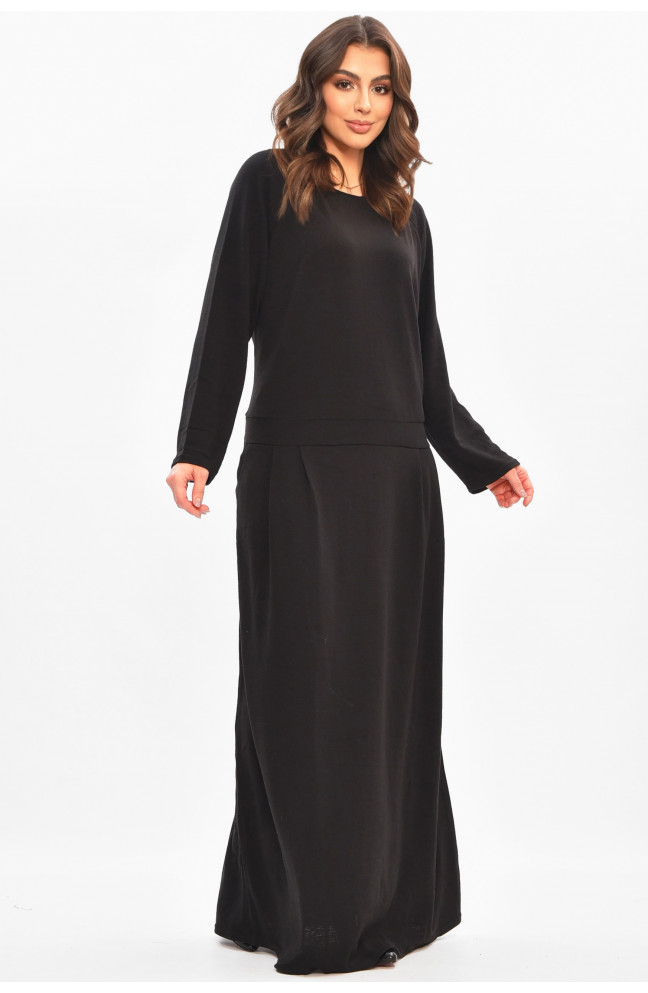 Платье женское однотонное полубатальное черного цвета 208189L