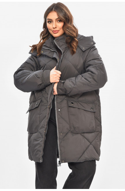 Куртка женская демисезонная полубатальная тёмно-серого цвета 208201L