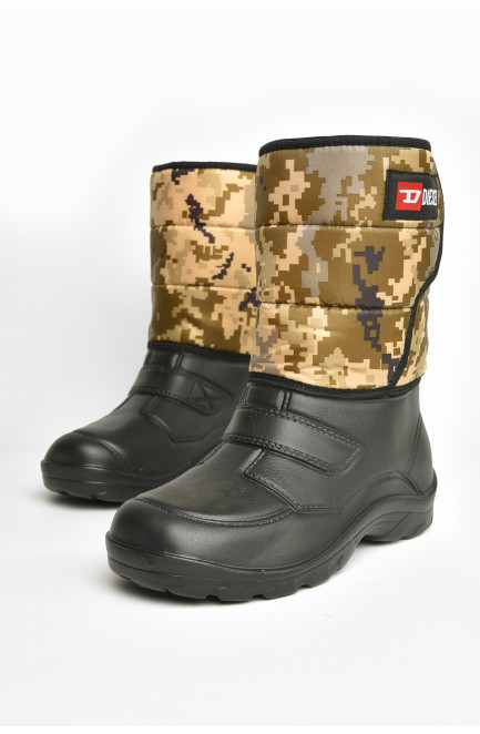 Дутики мужские пена пиксель на  меху черного цвета 208205L