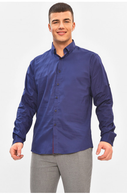 Рубашка мужская однотонная тёмно-синего цвета 208212L