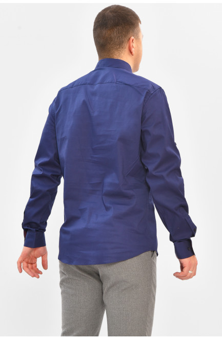 Рубашка мужская однотонная тёмно-синего цвета 208212L