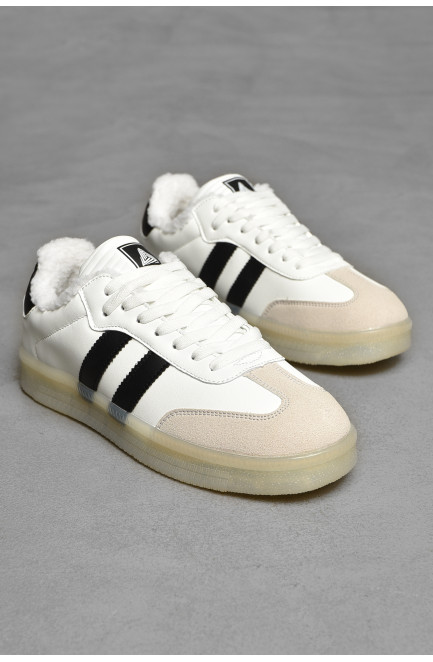 Кроссовки мужские зима белого цвета на шнуровке 208225L