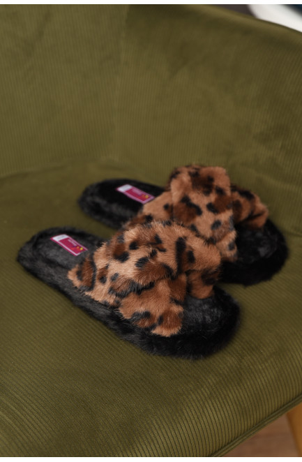 Тапочки домашние женские меховые коричневого цвета 208271L