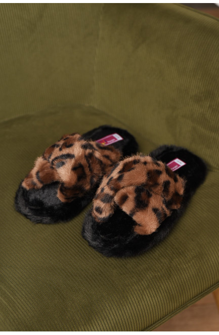 Тапочки домашние женские меховые коричневого цвета 208271L