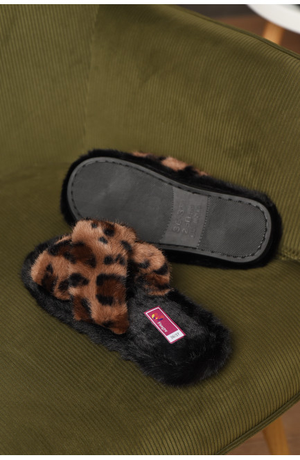 Тапочки домашние женские меховые коричневого цвета 208271L