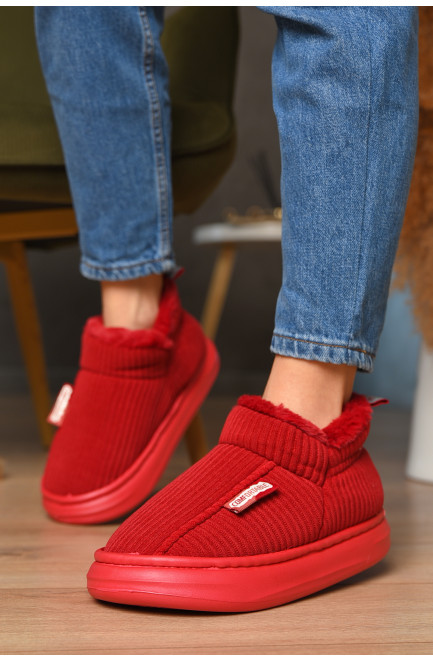 Домашние тапочки женские на меху красного цвета 208363L