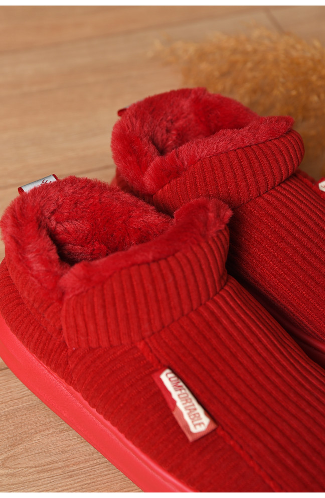 Домашние тапочки женские на меху красного цвета 208363L