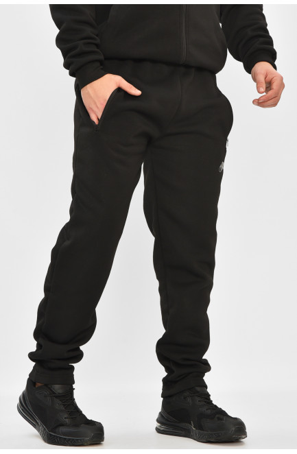 Спортивные штаны мужские на флисе черного цвета 208400L