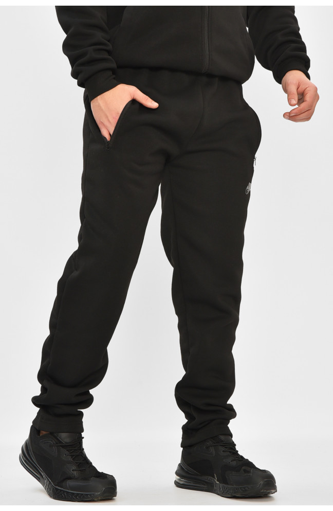 Спортивные штаны мужские на флисе черного цвета 208400L