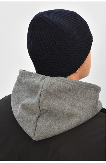 Шапка мужская на флисе темно-синего цвета 208579L