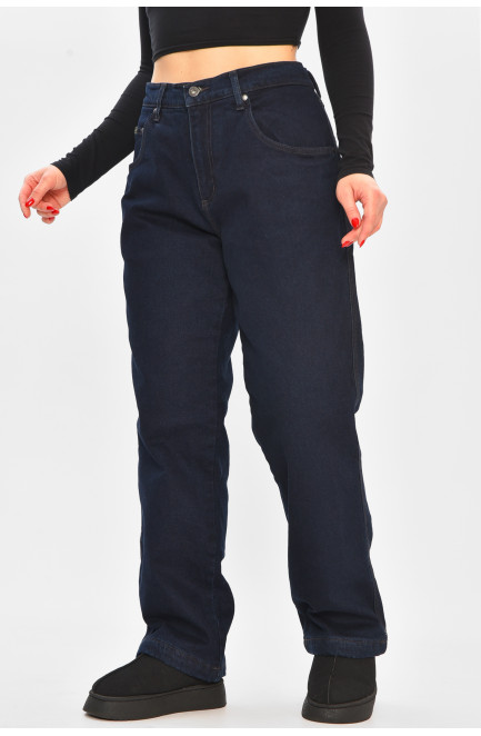 Джинсы женские полубатальные на флисе тёмно-синего цвета 208592L