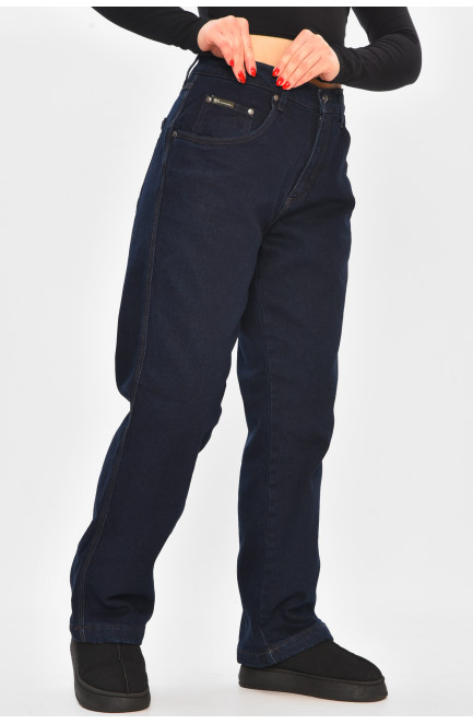 Джинсы женские полубатальные на флисе тёмно-синего цвета 208592L