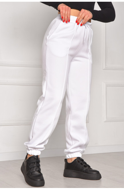Спортивные штаны женские на флисе белого цвета 208621L