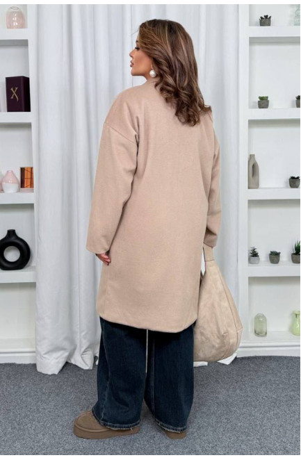Пальто женское демисезонное полубатальное светло-бежевого цвета 208634L