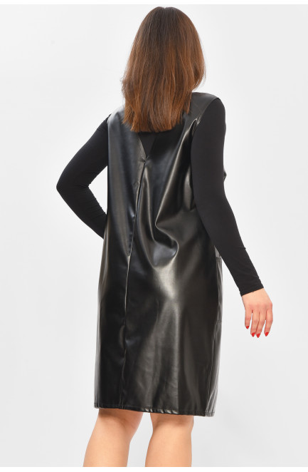 Сарафан женский однотонный экокожа черного цвета 208734L