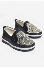 Мокасины детские для девочки темно-синего цвета 208801L