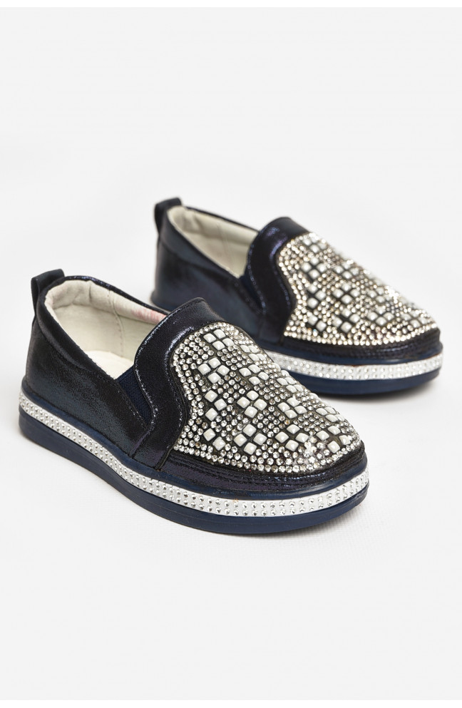 Мокасины детские для девочки темно-синего цвета 208801L