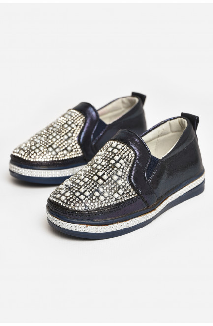 Мокасины детские для девочки темно-синего цвета 208801L