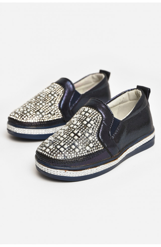 Мокасины детские для девочки темно-синего цвета 208801L