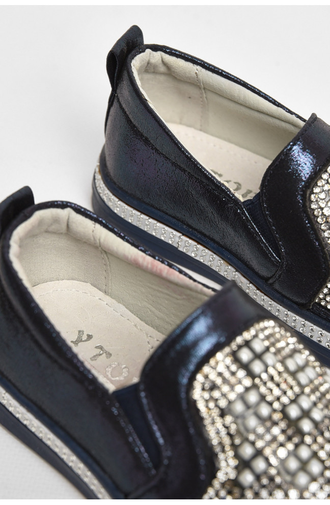 Мокасины детские для девочки темно-синего цвета 208801L