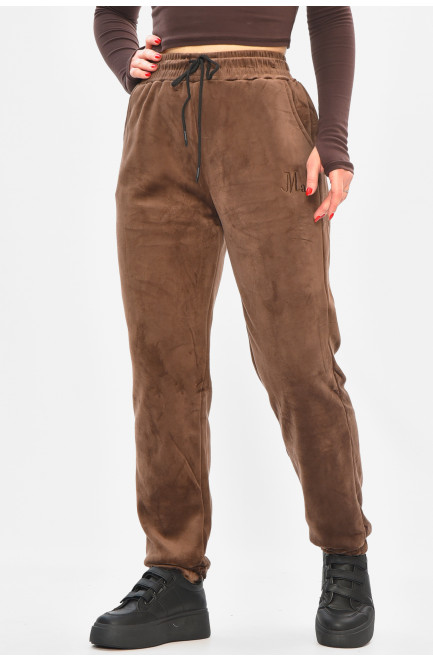 Спортивные штаны женские на искусственном меху коричневого цвета 208866L