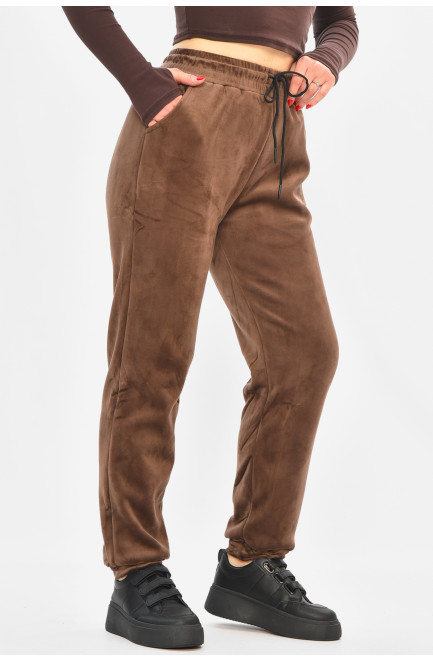 Спортивные штаны женские на искусственном меху коричневого цвета 208866L