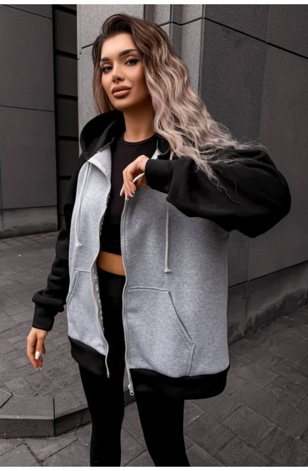 Худи женское на флисе серого цвета 209006L